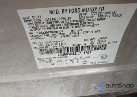 2018 Ford Flex Limited из США, поврежденный, VIN 2FMGK5D83JBA01709